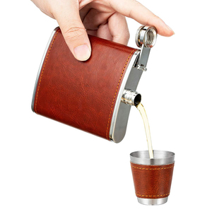 Tùy Chỉnh Quà Tặng Khuyến Mãi Thiết Lập Thép Không Gỉ Hip Bình Bộ Bị Rò Rỉ Bằng Chứng PU Da Bọc Mini Hip Flask & Phễu Cho Rượu Vang Whiskey - Product Image 2