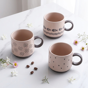 Underglaze Color Hand-painted Cute Porcelain Ceramic Mug <b>Set</b> Heart/Fish/Flower Patterns Creative Couple Dishwasher Safe - Product Image 2