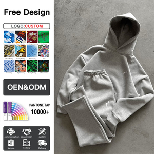 Custom Men's Cotton <strong>Tracksuit</strong> Set Breathable Screen Print Sweat Pants and Hoodie for Autumn Jogging - Product Image 1