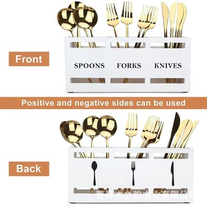 White Rectangle Cutlery Organizer With Compartments For Spoons Forks Knives <b>Kitchen</b> Table <b>Storage</b> <b>Box</b> Standing Type - Product Image 3