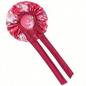 Bonnet de nuit en satin extra large avec ceinture et bandeaux, bonnet de sommeil en soie à nouer, bonnet de nuit en satin - Product Image 5