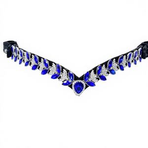 Diadema de Cuero Premium para Caballo con Pedrería Azul, Decorativa, para Brida Inglesa, Modelo FAB International BB-02, Cómoda - Product Image 1