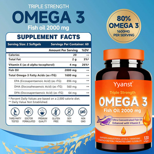 Capsules d'huile de poisson oméga-3 triple force pour adultes, OEM/ODM, avec vitamine E, pour la fonction cognitive, la flexibilité articulaire, naturelles et faibles en gras - Product Image 3