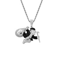 Collier pendentif personnalisé en laiton avec motif clown, sac à dollars et béquilles, incrusté de zircon