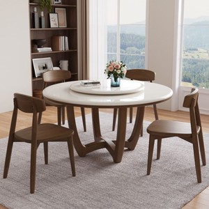 Nordic Marble Dining <strong>Table</strong> and Chairs Modern Round Rotating Wooden <strong>Table</strong> Set for <strong>Small</strong> Household - Product Image 4