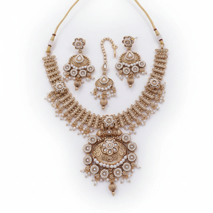 Gold Plated Pota Stone and <b>Pearls</b> Necklace <b>Set</b> 11714366WH Exquisite Fine Jewelry <b>Set</b> - Product Image 2