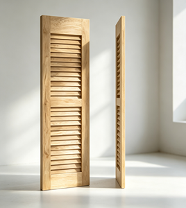 Modern Horizontal Wooden Plantation Shutter Stained Natural Brown Minimalist Design for Home Office Window - Product Image 1