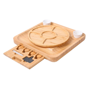 Plateau à charcuterie rectangulaire en bambou personnalisable avec logo, écologique, compatible lave-vaisselle, avec plateau à fromage, ensemble de couteaux et tiroirs - Product Image 1