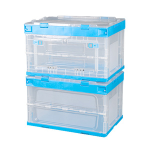 Transparent Stackable <b>Storage</b> <b>Box</b> Multi-functional <b>Folding</b> Organizer Bin with Wheels and Double Side Doors - Product Image 4
