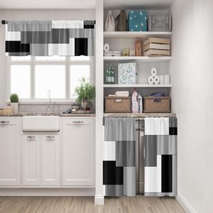 Rideaux de cuisine gris, blanc et noir, cantonnière, <span class=keywords><strong>rideau</strong></span> <span class=keywords><strong>court</strong></span> moderne gris foncé, draperies de salle de bain, petites draperies de café, 3 pièces - Product Image 3