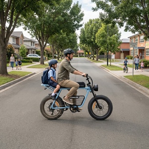 Vélo électrique familial pratique avec banquette longue et phare LED, idéal pour les trajets scolaires et les balades matinales en banlieue - Product Image 5