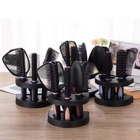 Professionelle 5-teilige Barbier-Salon-Massagebürste Detangle Pinsel-Stil-Werkzeug Spiegel und Halterung Ständer Anzieh-Kamm-Kits Salon-Haarbürste