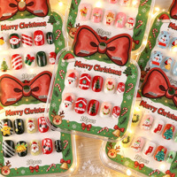 10 PIÈCES Faux Ongles à Presser pour Enfants, Courts, Carrés, Mignons, Motif 3D Bonhomme de Neige, Cerf, Arbre de Noël, pour Nail Art