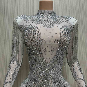 NOVANCE Y1729-A Nuovi Arrivi <span class=keywords><strong>2023</strong></span> Abito Elegante con Collo Alto in Rete Bianca, Nappe Lucide e Cristalli, Scintillante con Diamanti per Feste Serali - Product Image 2
