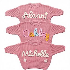 Pull en coton personnalisé pour bébé nouveau-né, idéal pour Noël, avec nom brodé, cadeau tricoté pour filles et garçons, multicolore, fabriqué en Chine - Product Image 1
