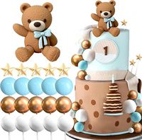 Creme-Braun-Gold Kuchendekorations-Set Teddybär Stern Ball Topper Wimpelkette Baby-Shower Geburtstag Party Zubehör Dekoration