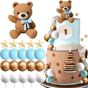 Set Decorazione Torta Crema Marrone Oro, Topper Orsetto Stella Pallina, Striscione Bandierine, Decorazioni <span class=keywords><strong>per</strong></span> Feste di Compleanno e Baby Shower - Product Image 3