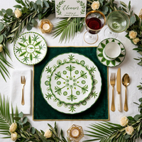 Assiettes de dîner en céramique motif palmier tropical, bord festonné, vaisselle de luxe en porcelaine, assiettes de présentation pour événements de mariage et hôtels
