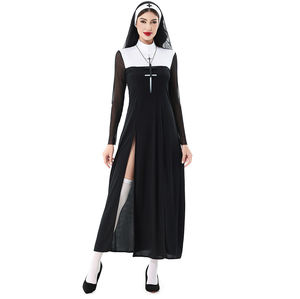 Halloween strega <span class=keywords><strong>suora</strong></span> adulto <span class=keywords><strong>vestito</strong></span> Sexy-abito da donna in poliestere per 4 pezzi con collana calzino foulard - Product Image 4