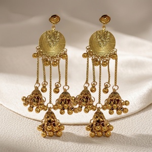 Pendientes de Araña Zoryn Vintage de Cachemira Electrochapados, con Diseño Étnico Desgastado en Forma de Campana, Aguja Plateada, Aleación Metálica para Mujer - Product Image 1