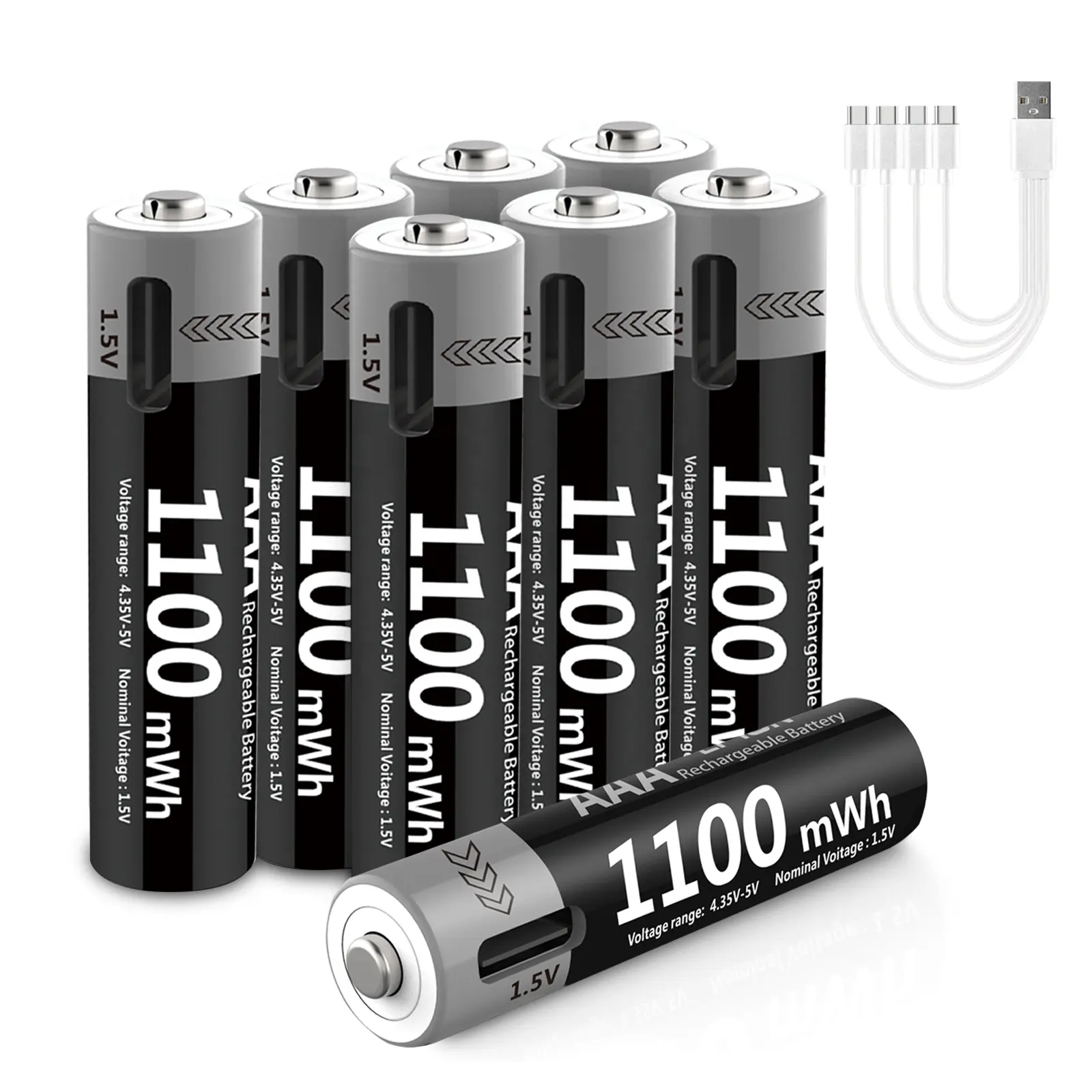 Venta al por mayor 1,5 V tipo C baterías recargables USB AAA batería de iones de litio con cable de carga
