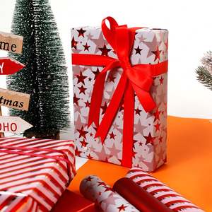 Papel de regalo de estrella de Navidad desechable de nuevo diseño 43x300cm embalaje metálico virgen de silicona recubierto en rollo - Product Image 4