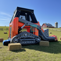 Château gonflable commercial thème Excavatrice avec toboggan, structure de saut en PVC pour fêtes, combo saut et glisse