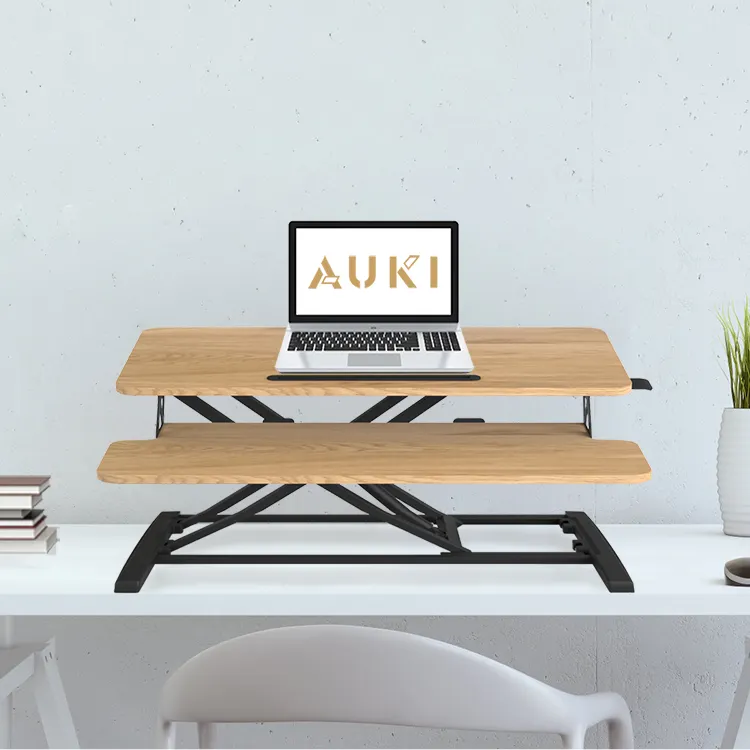 Auki 32 inch Đen Chiều cao có thể điều chỉnh bàn Riser ngồi đứng bàn chuyển đổi văn phòng máy trạm