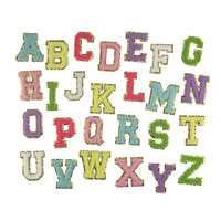 Patch en tissu chenille écologique durable de 5,5 cm avec lettres, dos auto-adhésif, décoration à sequins, forme personnalisée pour chapeaux et vêtements