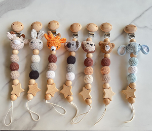 Cuentas de <span class=keywords><strong>Madera</strong></span> Hechas a Mano, Mordedores de Ganchillo, Amigurumi, Cadena para Chupetes de Bebé, Animales, Clip para Chupetes de <span class=keywords><strong>Madera</strong></span>, Juguete Suave, Comida - Product Image 4