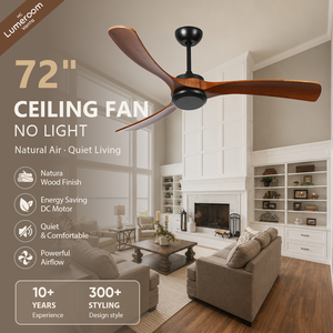 Ventilador de Techo Grande de 72 Pulgadas Sin Luz, de Madera Sólida, 3 Aspas, Motor DC Silencioso con Control Remoto de Pared, Reversible para Techos Altos - Product Image 1