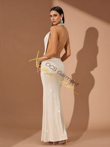 MF personnalisé 2025 brillant strass licou cou sans manches dos nu Sexy moulante Maxi soirée élégante Club robe de soirée - Product Image 4