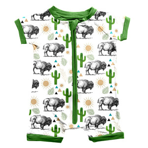 Nuovo arrivo ragazzo pagliaccetto con cerniera manica corta pantaloni corti modello occidentale tessuto di bambù estate <span class=keywords><strong>pigiama</strong></span> neonato - Product Image 6