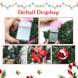 Guirlande de Noël HIIXHC illuminée, 9 pieds, en PVC, plantes artificielles, <span class=keywords><strong>vigne</strong></span> de fleurs, poinsettia, boules rouges, décorations extérieures pré-éclairées - Product Image 2