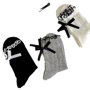 Women's Summer Breathable Slouch <b>Socks</b> With Bow Heel Japanese Style JK Cotton White <b>Black</b> Gray - Product Image 4