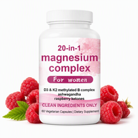 Complément Alimentaire Complexe de Magnésium 20-en-1 en Capsules avec Vitamine D3 K2 et Complexe B Méthylé, 60 Capsules Végétariennes pour Femmes