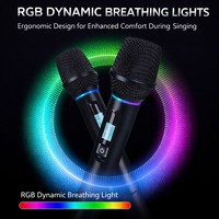 Microphone sans fil UHF en métal, double micro à main, fréquence réglable, synchronisation IR, lumière RGB, portée 100m, anti-interférence pour la scène