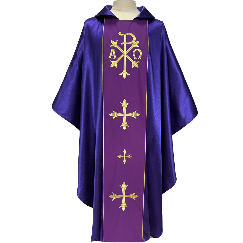 Фиолетовый атлас с вышивкой крестом, папа, священник, Chasuble