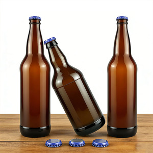 高品质空瓶 350ml 500ml 750ml 琥珀色定制玻璃啤酒瓶，带皇冠盖，适用于饮料、家庭酿造、蜂蜜酒、苹果酒、康普茶 - Product Image 1