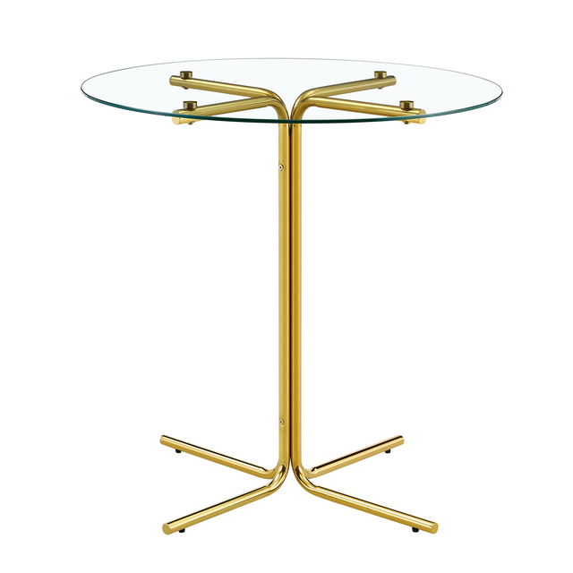 Modern Convertible Foldable Extendable Glass Coffee Table 36 Inch Tempered Glass Top Sturdy Gold Chrome Plated Metal Frame Four