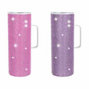 Mug de voyage isotherme élégant en acier inoxydable avec strass étincelants, design de luxe, couvercle, paille et poignée, capacité 20oz/30oz - Product Image 4