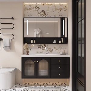 High end customized French retro ceramic basin solid wood intelligent <b>mirror</b> cabinet wall mounted bathroom cabinet - Product Image 3