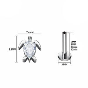 مجموعة أقراط حيوانية من التيتانيوم G23 على شكل سلحفاة بحرية وبجعة، مقاس 16G، حلق صغير للتراغوس والهيليكس والكونش، ثقب مسطح الظهر - Product Image 2