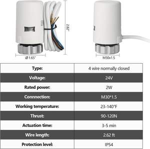 Actionneur thermique MEIBA H30-12 4 fils 24V normalement fermé, filetage M30x1.5, anti-inflammable PC+ABS, durable, pour sols d'hôtels modernes - Product Image 3