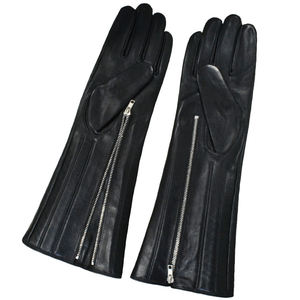 Guantes largos de cuero genuino para mujer, guantes con cremallera lateral, moda de invierno, guantes de uso diario - Product Image 4