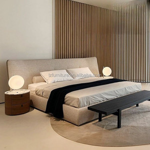 Juego de Cama Minimalista Personalizado al por Mayor para Hotel, Cama con Plataforma Tapizada en Crema, Precio de Fábrica, Fabricante de Muebles de Dormitorio OEM ODM - Product Image 3