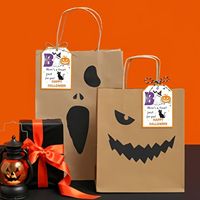 Étiquettes cadeaux en papier Halloween, fantôme, citrouille, chat noir, 50 pièces par sac, 9x6,4 cm avec ficelle de 10 m, dos vierge pour sacs de bonbons et fêtes