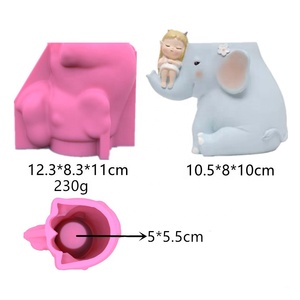 Moule en silicone pour pot <span class=keywords><strong>de</strong></span> fleurs en béton en forme d'éléphant amusant 3D portant une petite fille - Product Image 2