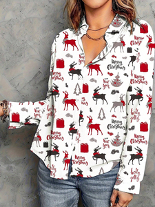 <span class=keywords><strong>Camicia</strong></span> Casual da <span class=keywords><strong>donna</strong></span> con fondo curvo con stampa <span class=keywords><strong>natalizia</strong></span> casuale con motivo solido traspirante - Product Image 4