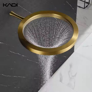 Modern Thermostatic Brass Bath <strong>Shower</strong> Faucet Set In-Wall Rain <strong>Shower</strong> <strong>Head</strong> Brushed Gold Finish Waterfall Soft Spray For - Product Image 2